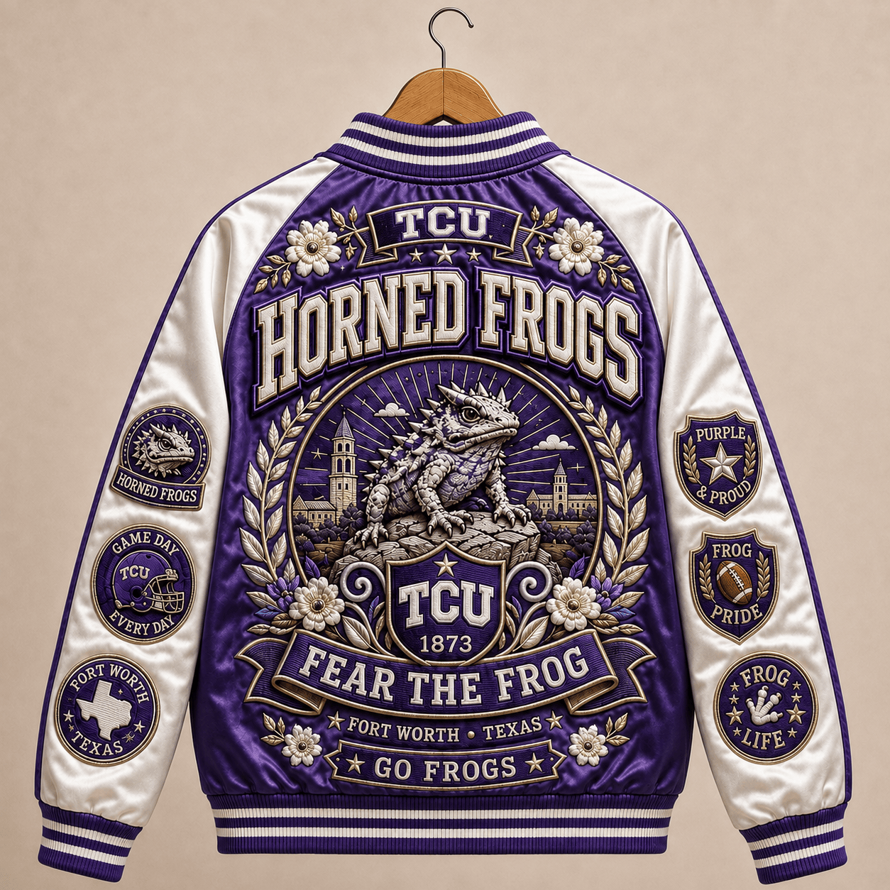 PREMIUM TCU SATIN BASEBALL JACKET NTNA