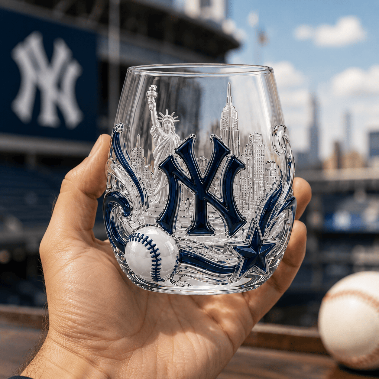 NYY Stemless Glass Cup Set TTTT